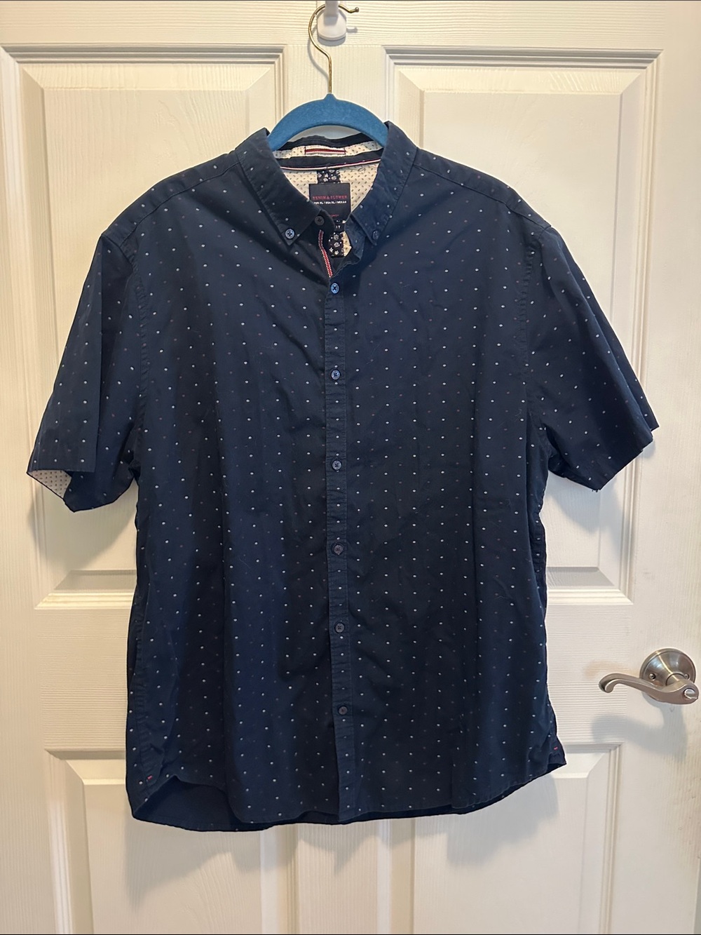 Denim & Flower Navy Short-Sleeve Button-Down with White Dot Print